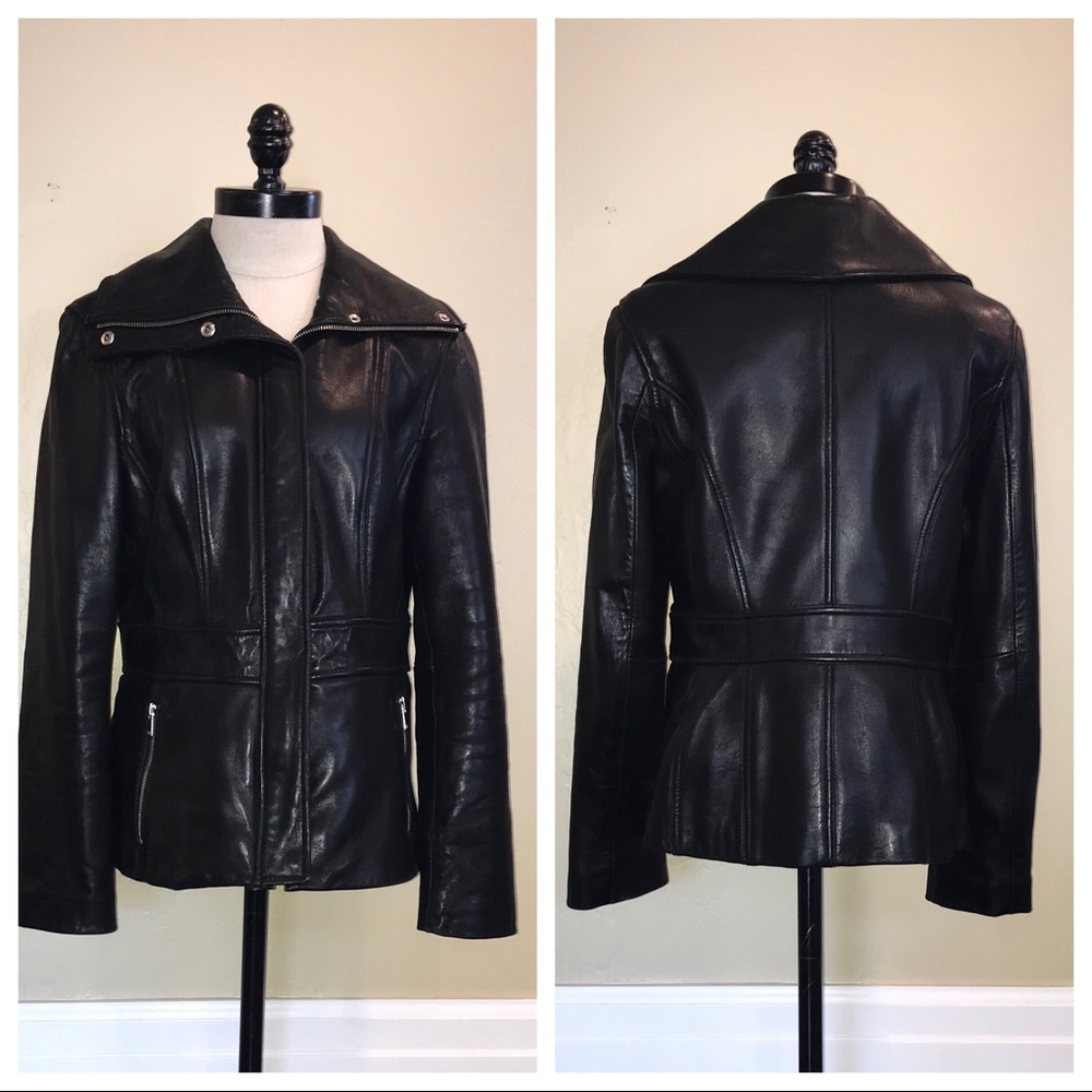 Jones New York Geniune Leather Zipper Brown Jacket Size Medium